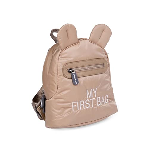 CHILDHOME, My First Bag, plecak dziecięcy, szkoła, żłobek, dwie kieszenie, nadaje się do torby na lunch/butelki, zdejmowana klamra bezpieczeństwa, wodoodporny, beżowy