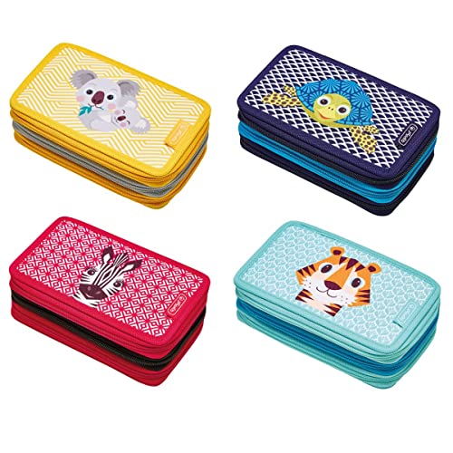 Herlitz® Piórnik szkolny trzykomorowy Cute Animals | Zamek błyskawiczny | Saszetka Etui Organizer Kosmetyczka Tuba na Długopisy Pióra Kredki Akcesoria | Dzieci Młodzież Wytrzymały | Mix