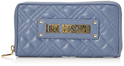 Love Moschino PORTAF. Pikowane PU, portfele damskie, dżinsowe niebieskie, unikalne
