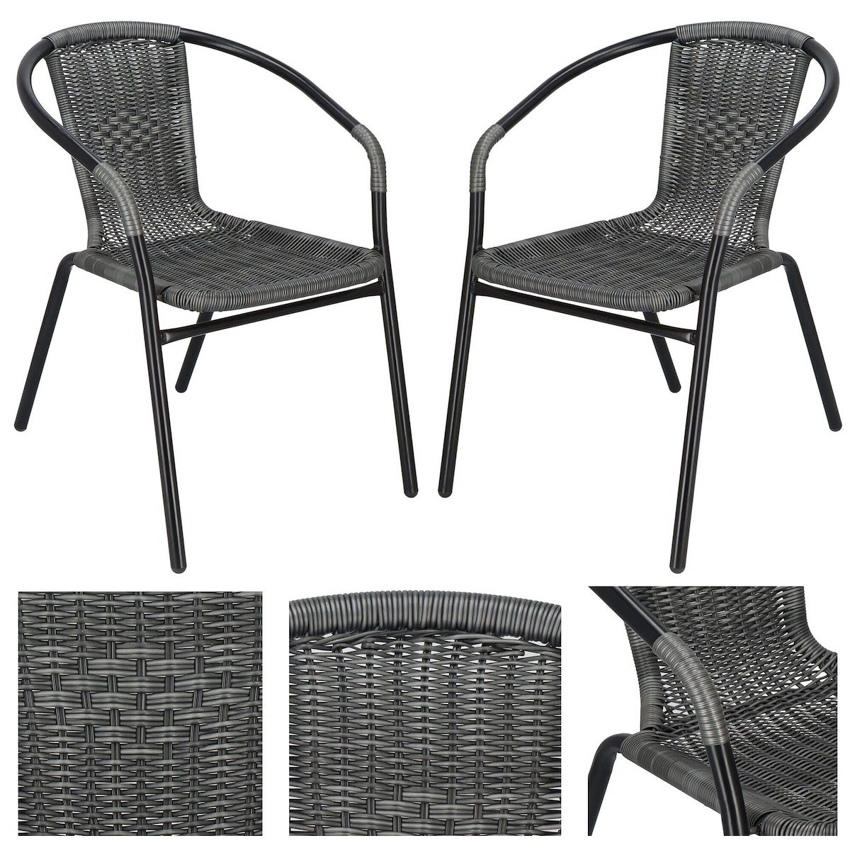 Krzesła ogrodowe 2 szt. metalowe, plecione krzesło na balkon szare zestaw Springos