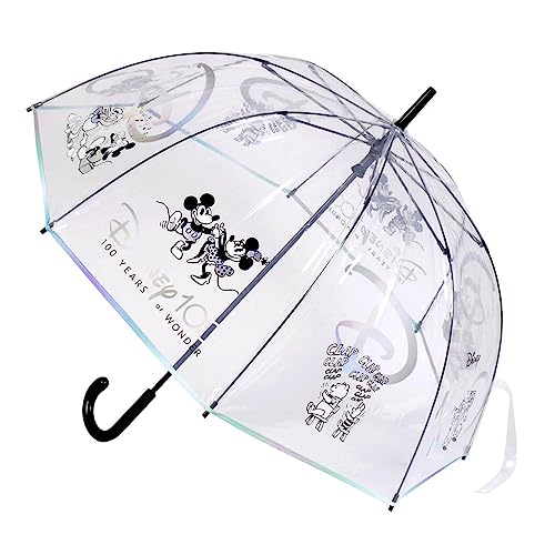 Parasol ręczny Disneya dla dorosłych, przezroczysty z nadrukiem 100 rocznicy, ręczny otwieracz - 100% POE z konstrukcją z włókna szklanego - oryginalny produkt Zaprojektowany w Hiszpanii, Wielobarwny