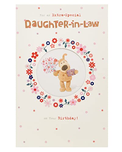Boofle Kartka urodzinowa dla teściowej z kopertą - uroczy wzór z boofle prezent i kwiaty