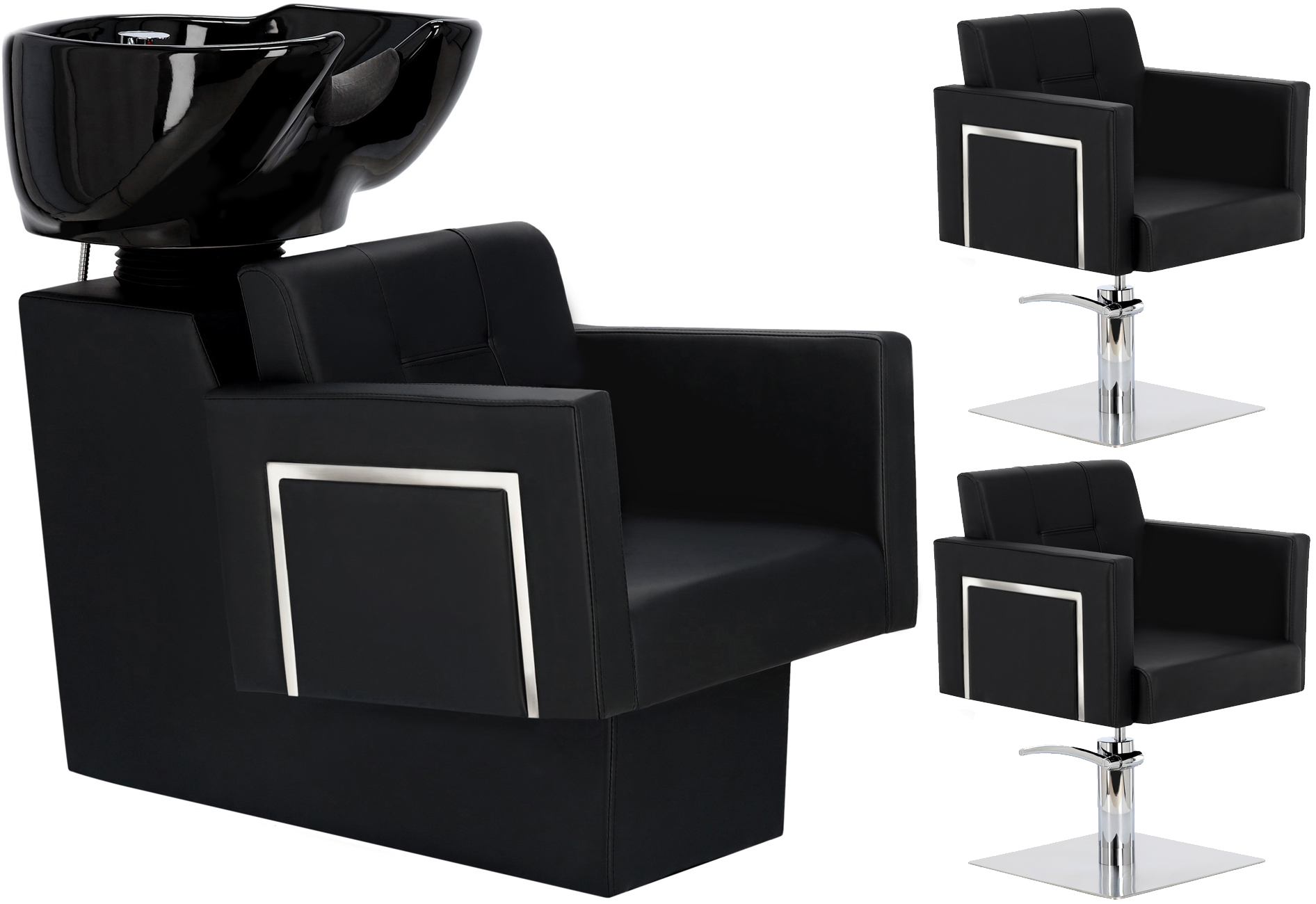 Stella Zestaw myjnia fryzjerska i 2 x fotel fryzjerski hydrauliczny obrotowy do salonu fryzjerskiego myjka ruchoma misa ceramiczna armatura bateria słuchawka