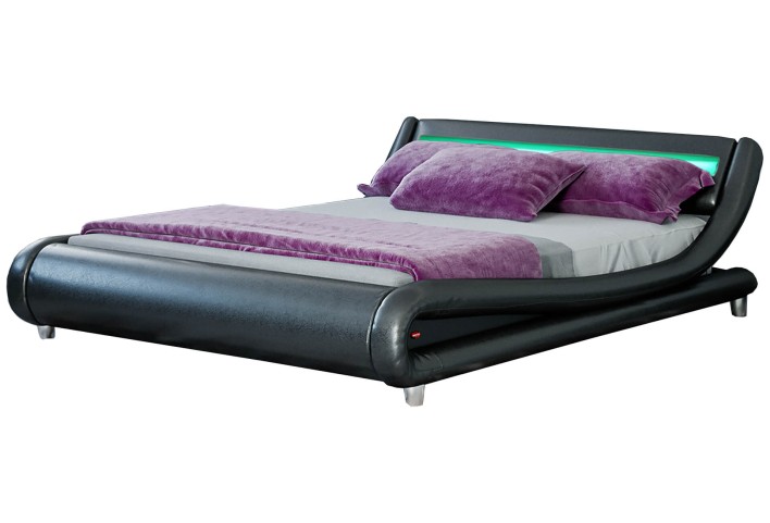 Łóżko nowoczesne 160x200 LED 114 czarna ekoskóra / OUTLET
