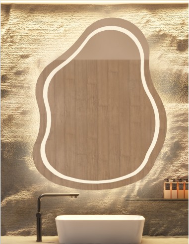Lustro łazienkowe o nieregularnym kształcie  - STONE LED II, STONE : 70x90