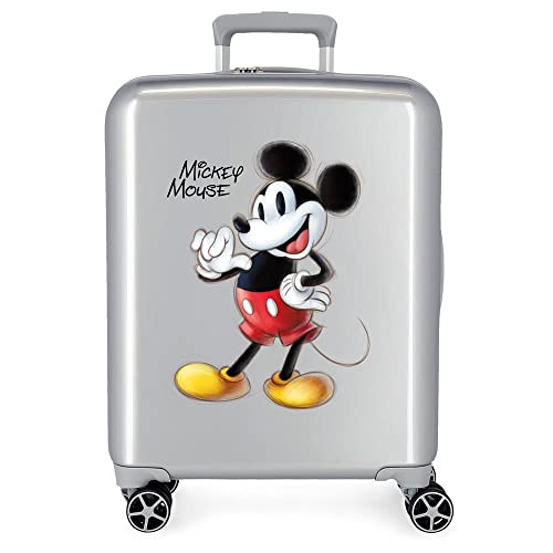 Disney 100 Mickey Joyful Walizka kabinowa Szary 40x55x20 cms Twarde ABS Zamknięcie TSA Wbudowany 38,4l 2 kg 4 koła Podwójne Bagaż Ręczny, Szary, Talla única, Walizka kabinowa