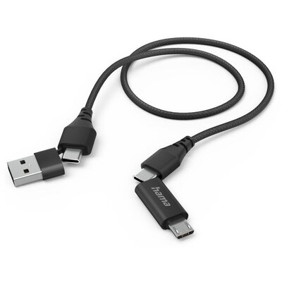 Kabel HAMA 4 w 1 typu C z adapterem Micro USB i USB A 1,5 m czarny