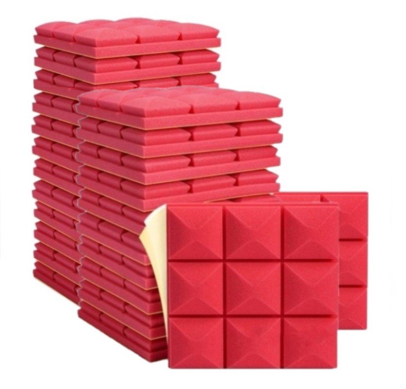 24X Pianka Mata Wygłuszająca Samoprzylepna Akustyczna 2M2 30X30X5 Czerwona