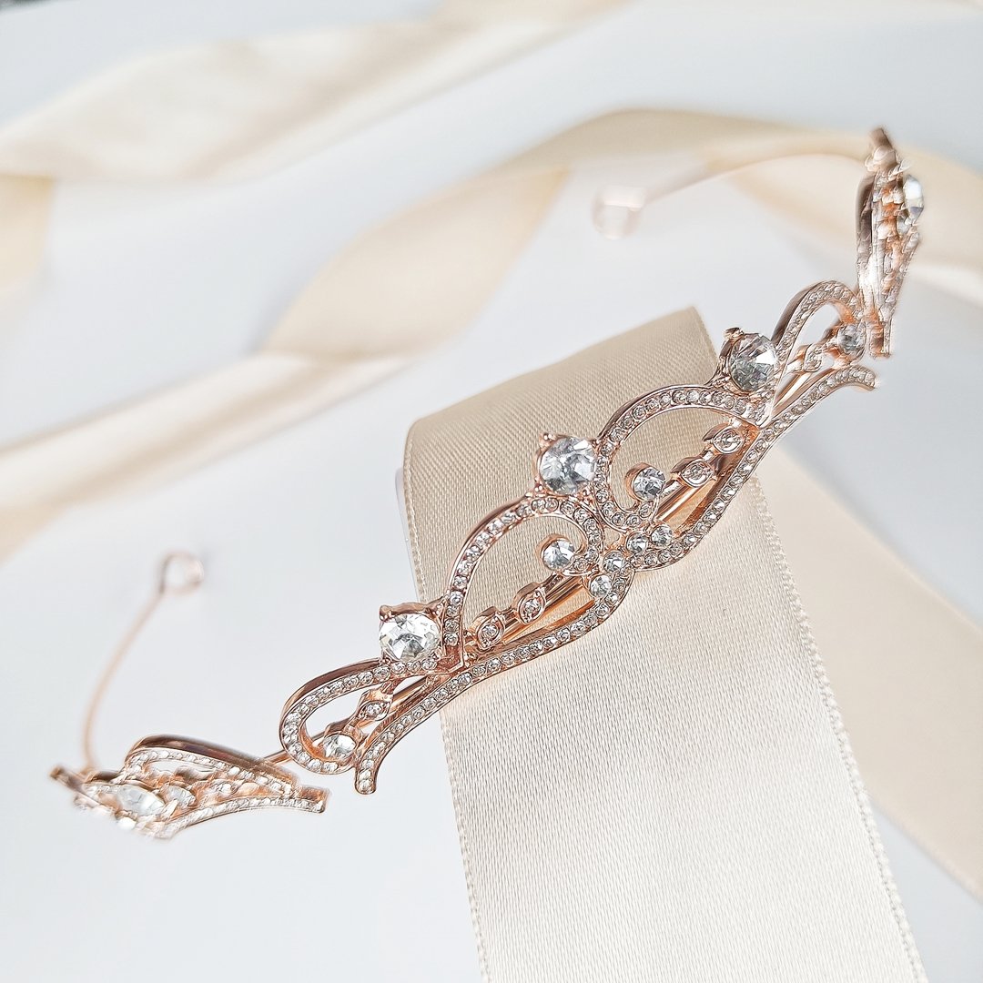 Kokonet, Elegancka Korona Diadem Tiara Różowe Złoto Rose