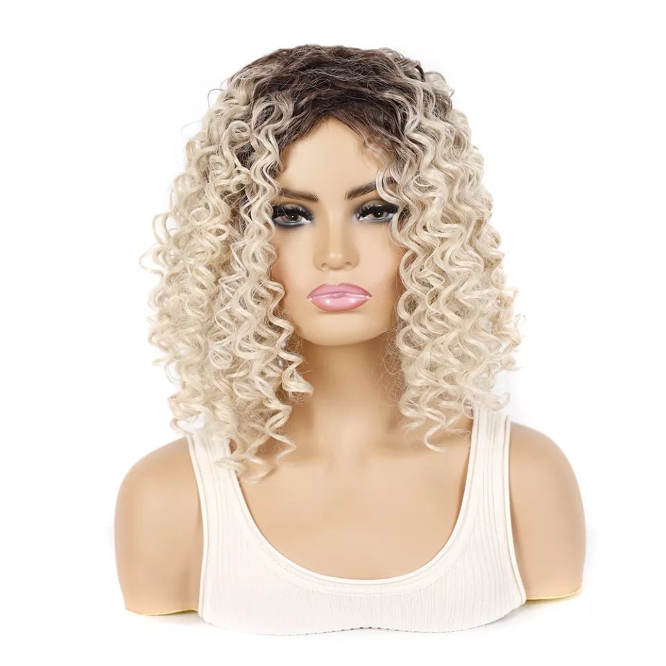 Peruka Blond Afro Loki Odrost Włosy Kręcone Naturalny Efekt