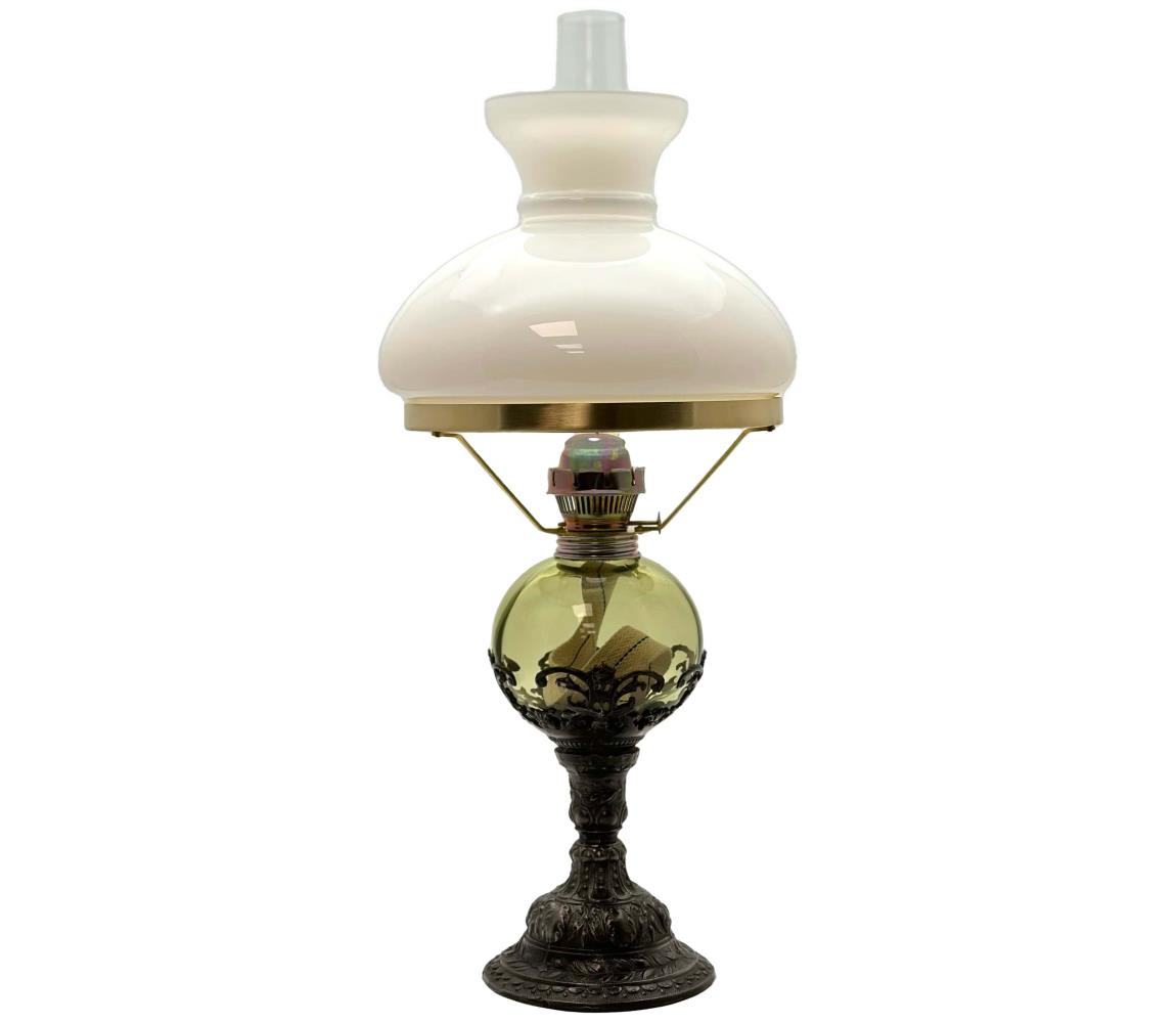 Lampa naftowa DRAHOMÍRA 50 cm leśna zieleń zdobiona cyną