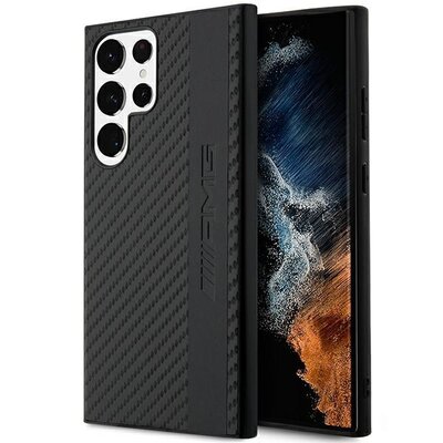 AMG nakładka do Samsung Galaxy S23 Ultra AMHCS23LBLSCA czarna hardcase PU Carbon Grey Stripe & Embossed Logo