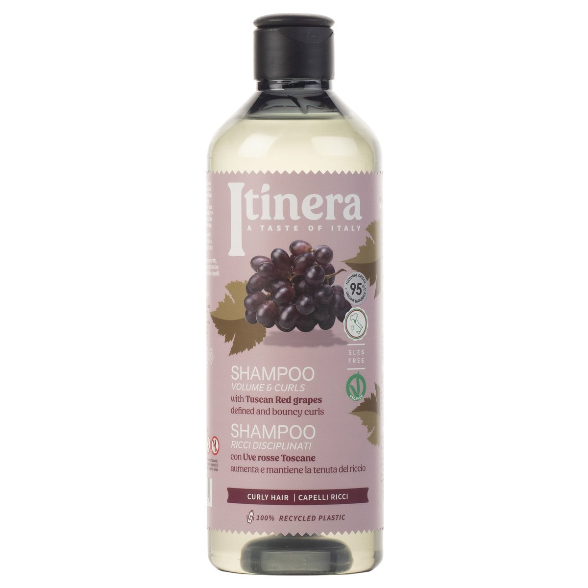 Itinera, Szampon do włosów kręconych z toskańskimi czerwonymi winogronami, 95% składników naturalnych, 4x370 ml
