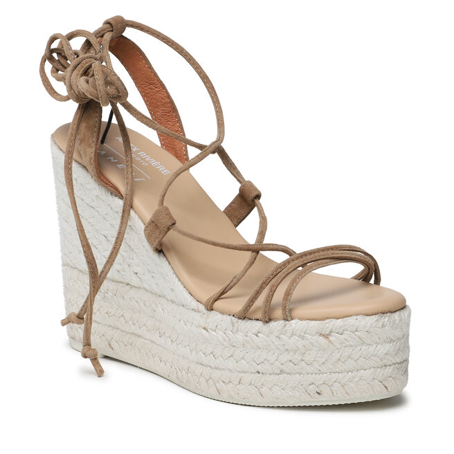 Espadryle Manebi Soft Suede Lace-Up Wedge Espadrilles L 8.7 WA Tobacco