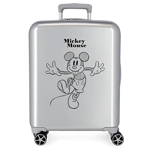 Disney 100 Mickey Joyful Happy Walizka kabinowa Szary 40x55x20 cms Twarde mocowanie ABS Wbudowany 38,4l 2 kg 4 koła Podwójne bagaż ręczny, Szary, Talla única, Walizka kabinowa