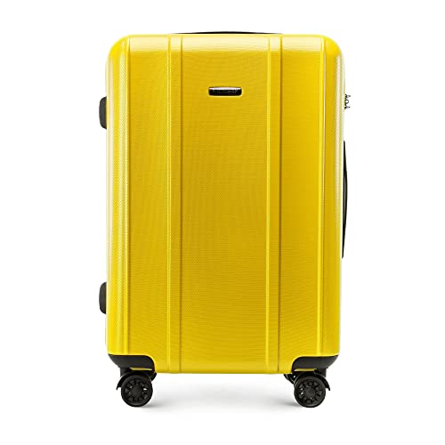 WITTCHEN Classic Line elegancka walizka z wytrzymałego poliwęglanu z pionowym tłoczeniem, zamek TSA, żółty, M, Nowoczesny