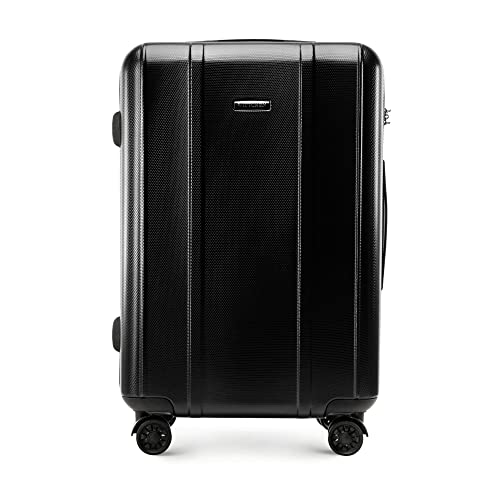 WITTCHEN Classic Line elegancka walizka z wytrzymałego poliwęglanu z pionowym tłoczeniem, zamek TSA, czarny, M, Nowoczesny