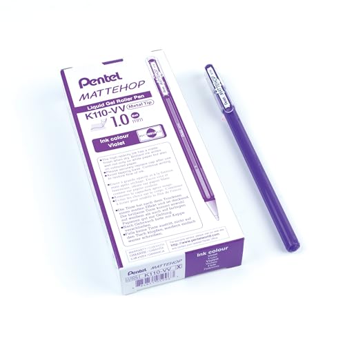 Pentel K110-VVX Mattehop żelowy długopis atramentowy z wysoko kryjącym atramentem, z matowym wykończeniem, model z nasadką, 1 opakowanie = 12 sztuk, fioletowy