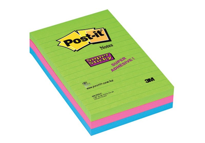Karteczki Post-it Super Sticky, 3 x 90 sztuk