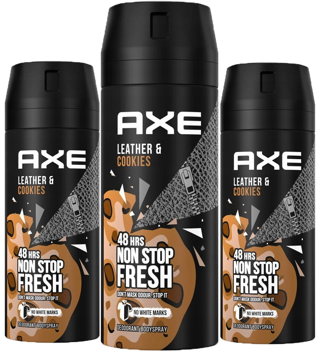 Axe, Leather&Cookies, Dezodorant w aerozolu, 3x150 ml