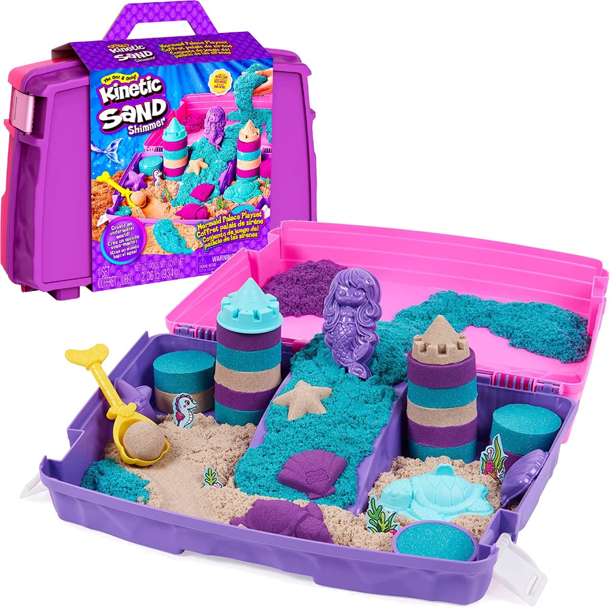 Spin Master Kinetic Sand Piasek kinetyczny zestaw walizka Pałac Syrenki 3 kolory + akcesoria