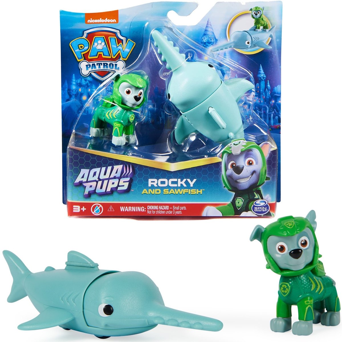 Psi Patrol Zestaw Aqua Pups figurka Rocky i ryba Piła