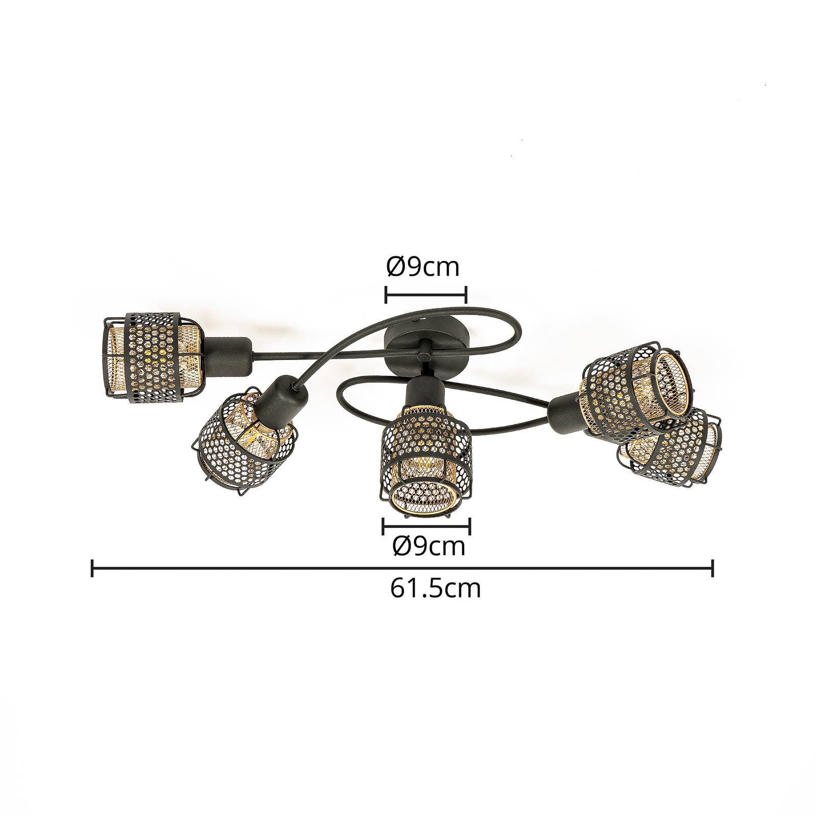 Lindby Eudoria lampa sufitowa 5-pkt. czarna/złota
