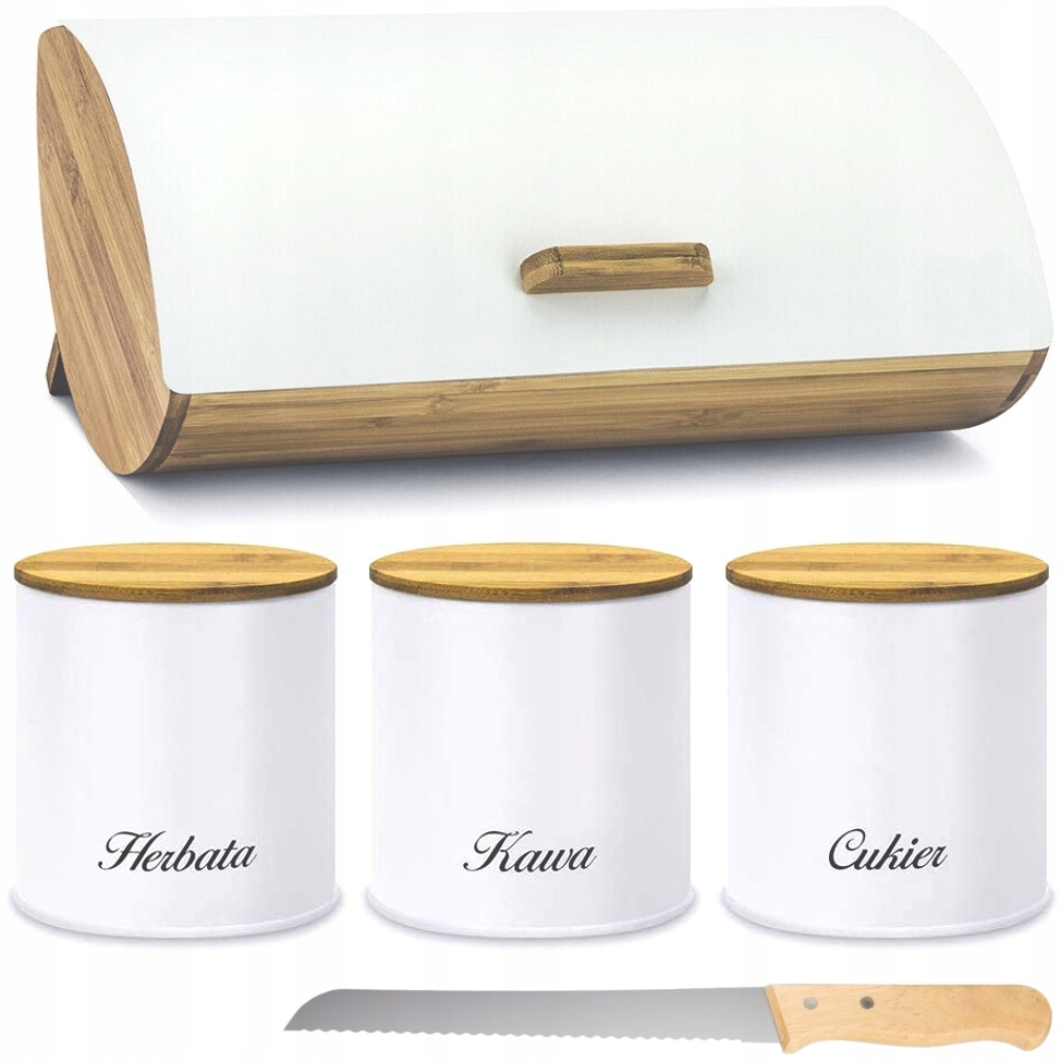 Chlebak Duży Pojemniki Kawa Cukier Herbata Bambus