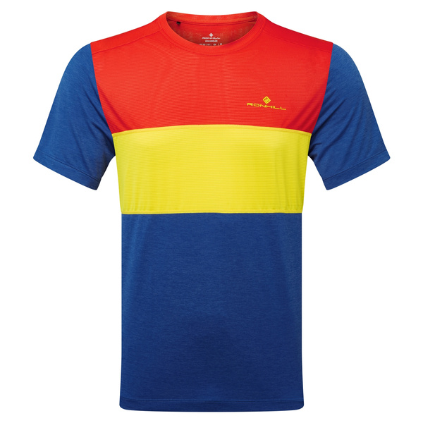 RONHILL koszulka biegowa męska TECH TRIO S/S TEE dark cobalt marl/solar