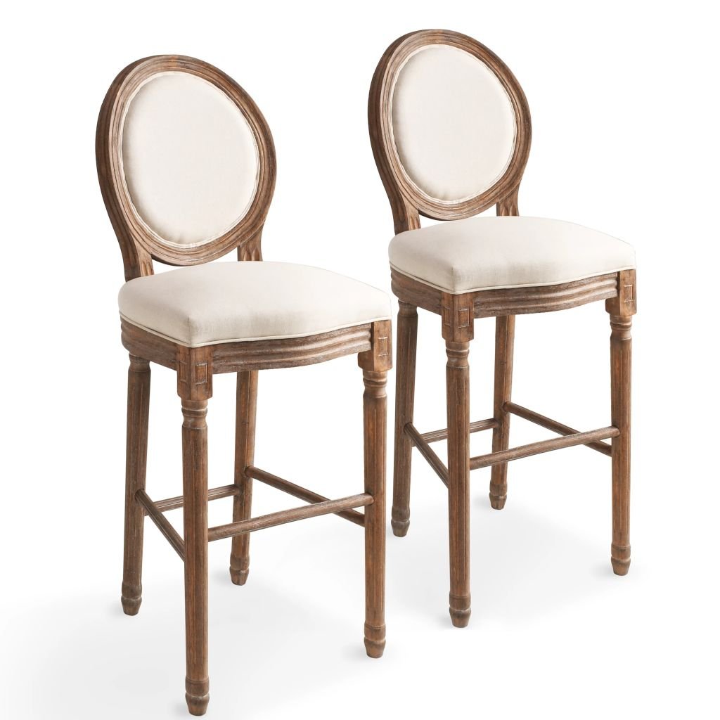 vidaXL Krzesła barowe, 2 szt., len, 48x52x123 cm, kremowe