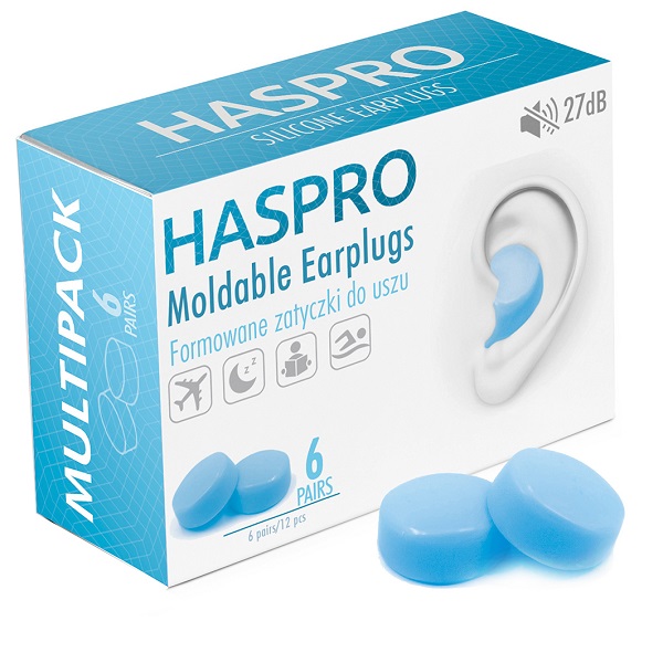 HASPRO Sp. z o.o. Zatyczki do uszu formowane wielorazowe Haspro Moldable EarPlugs niebieskie 6 par 1141967