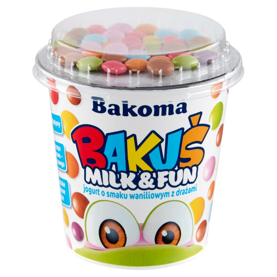 Bakoma - Bakuś jogurt o smaku waniliowym z drażami