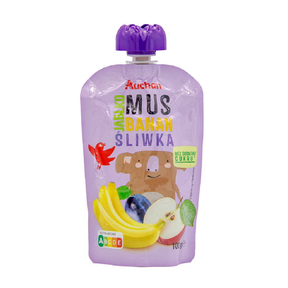 Auchan - Mus jabłko-banan-suszona śliwka bez dodatku cukru