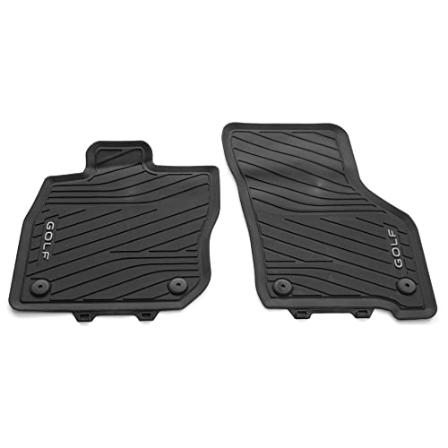 Volkswagen 5H1061502A82V Gumowe dywaniki premium na każdą pogodę, 2 x dywaniki gumowe z przodu, czarne, z napisem Golf tylko do Mild-Hybrid MHEV (PR kod 0K4)