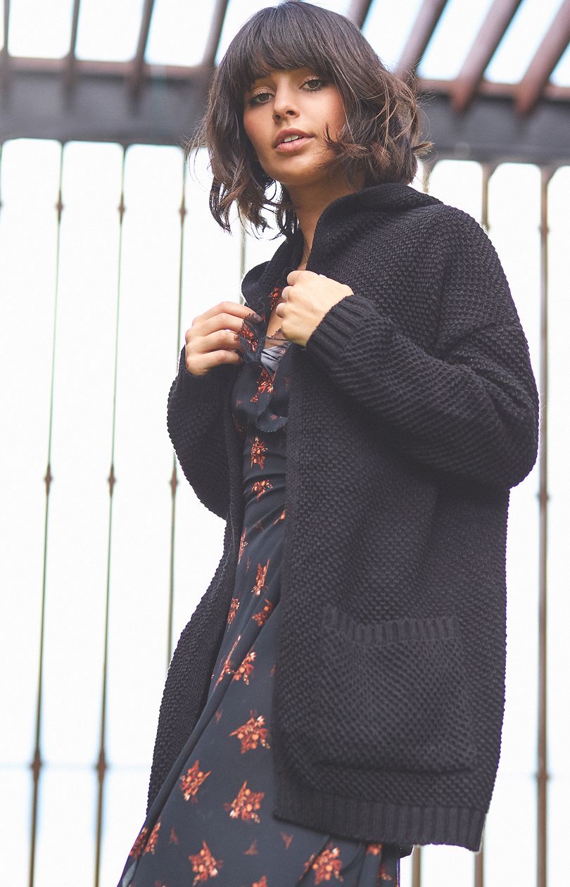 Kardigan z kapturem BK002, Kolor czarny, Rozmiar one size, BE Knit - Primodo.com