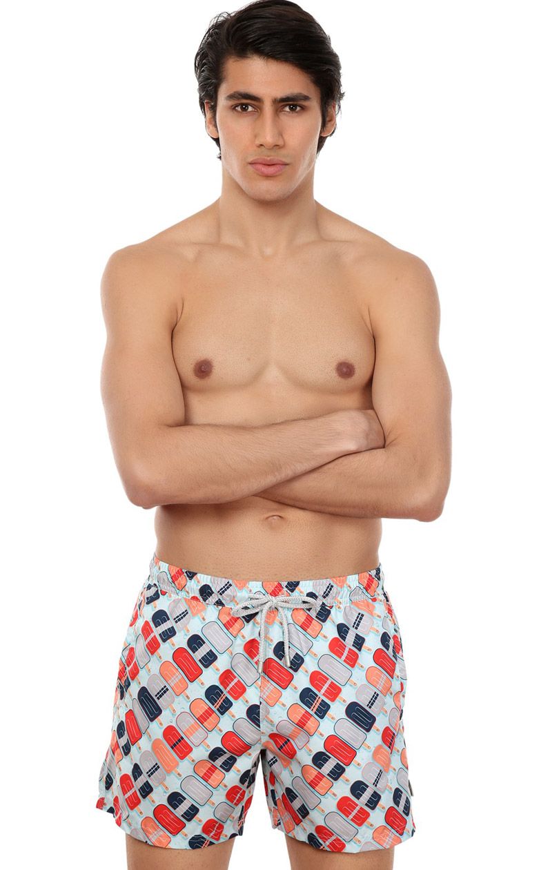 Szorty kąpielowe męskie Icecream JFSS20SW12, Kolor błękitny-wzór, Rozmiar S, John Frank - Primodo.com