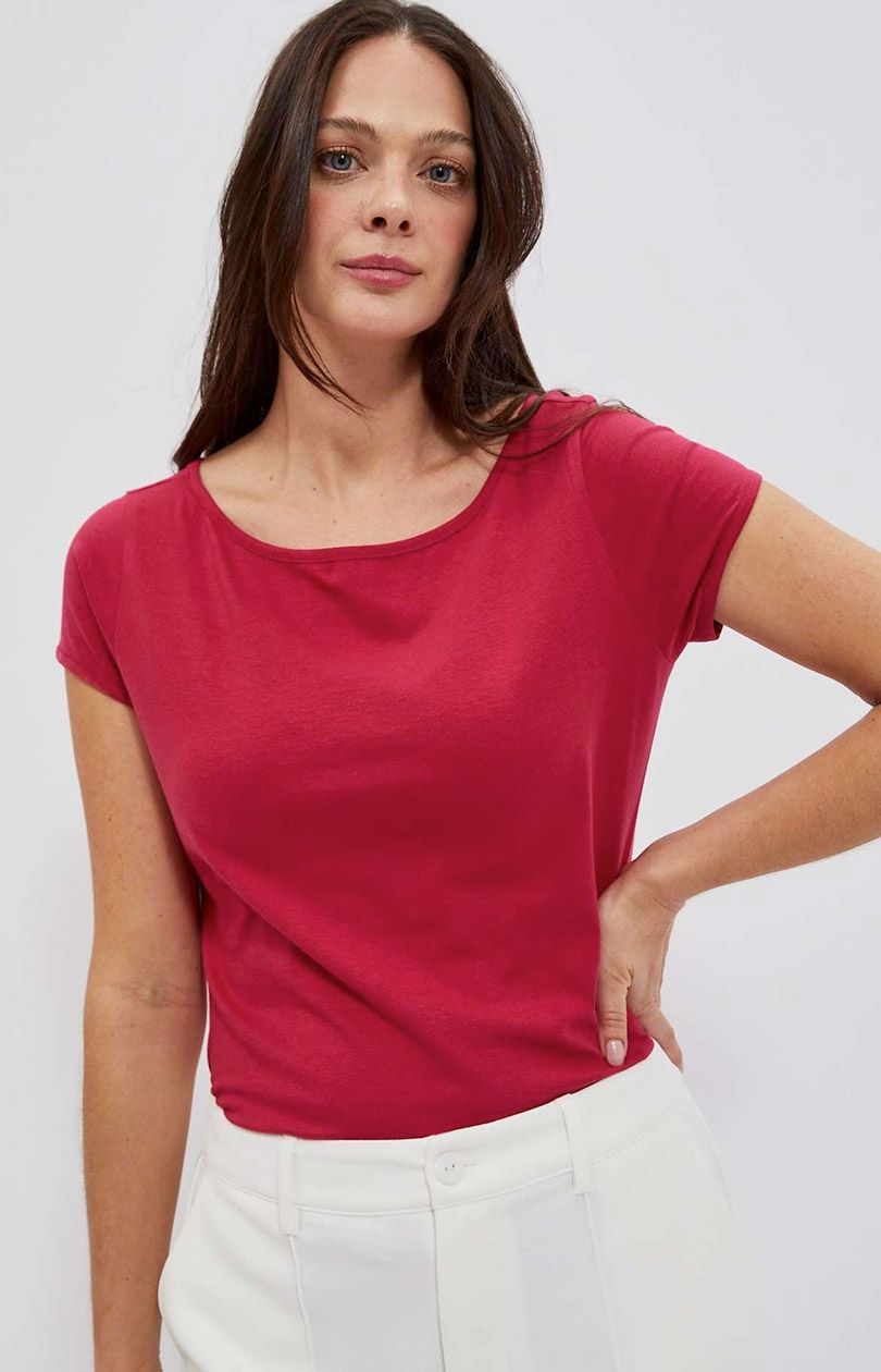 Bawełniany gładki t-shirt w kolorze czerwonym 4052, Kolor czerwony, Rozmiar XS, Moodo - Primodo.com