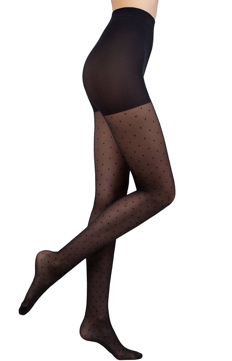 Dots slim czarne wyszczuplające rajstopy z wzorem w kropki, Kolor czarny-wzór, Rozmiar 4, Conte - Primodo.com