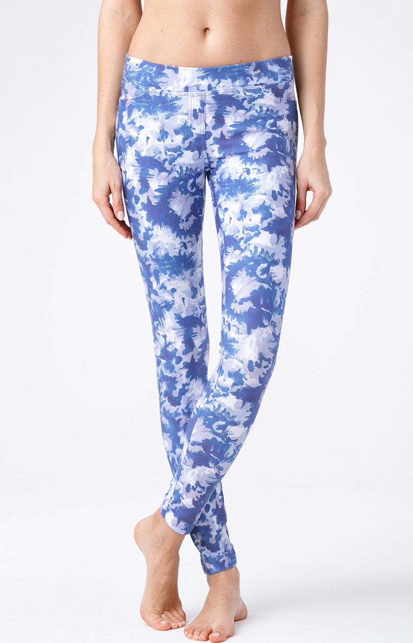 Damskie legginsy z akwarelowym nadrukiem ASTER, Kolor biało-niebieski, Rozmiar XS, Conte - Primodo.com