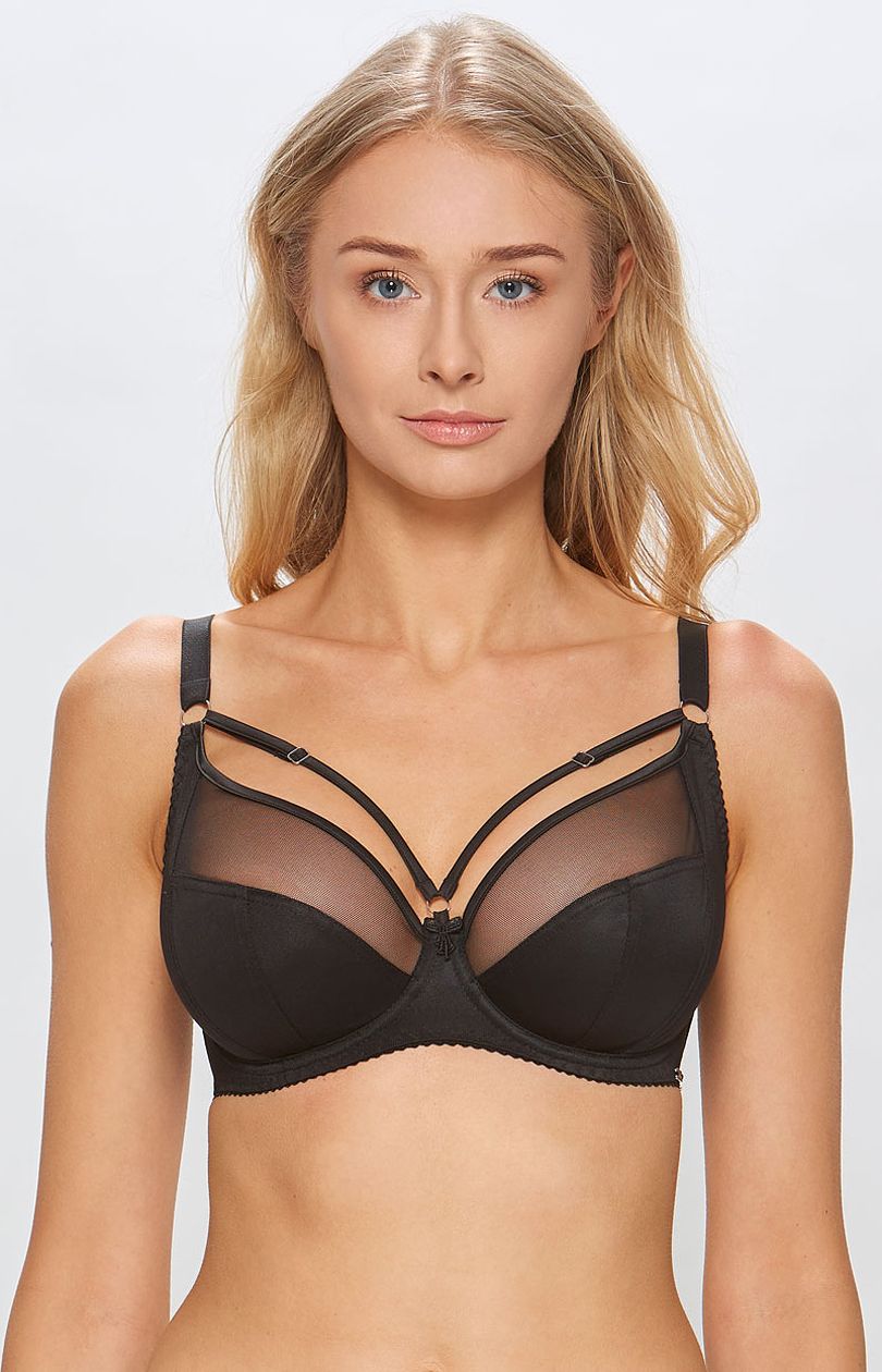Ola/F0202/1 biustonosz soft z ozdobnymi paskami, Kolor czarny, Rozmiar 65G, Miss Fabio - Intymna