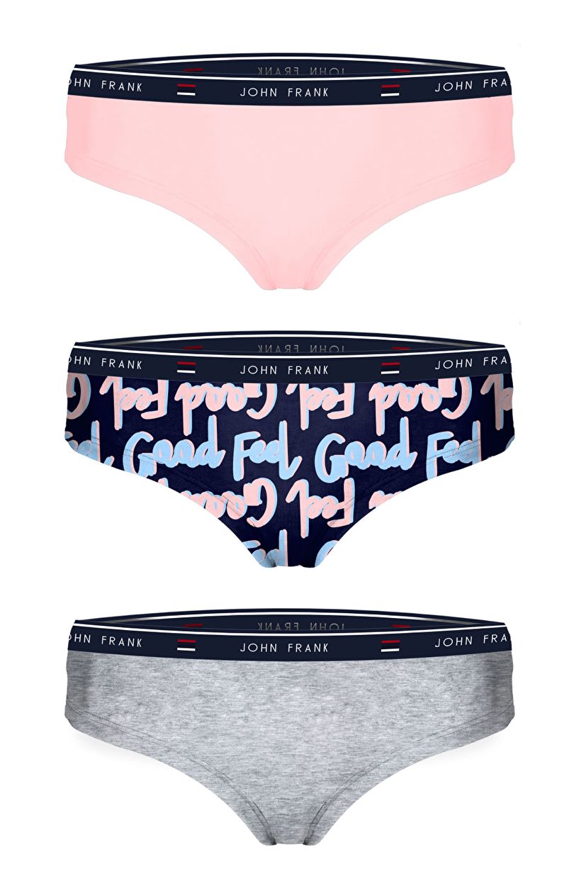 Figi damskie hipster Feel Good WJF3FG-H07 3-pack, Kolor szaro-różowo-czarny, Rozmiar L, John Frank - Intymna