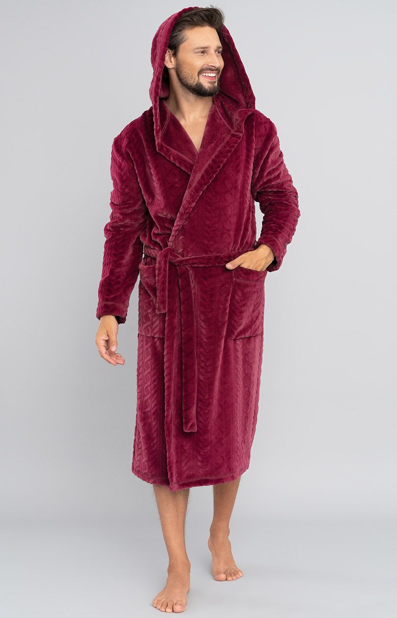 Zygmunt szlafrok męski dł.ręk., Kolor bordowy, Rozmiar M, Italian Fashion - Intymna