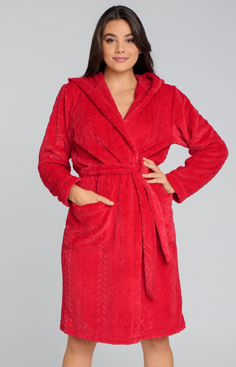 Zala szlafrok damski dł.ręk., Kolor czerwony, Rozmiar S, Italian Fashion - Intymna