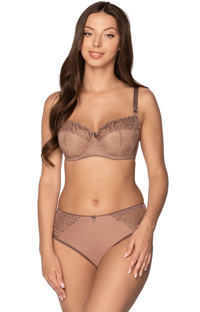 Brązowy biustonosz semi-soft z haftem Elena Art. 1107, Kolor brązowy, Rozmiar 80B, Gaia - Intymna