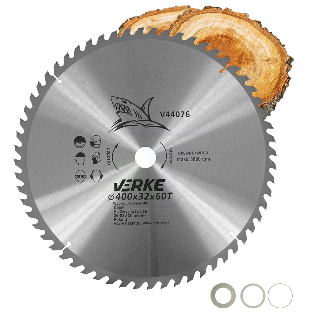 PIŁA TARCZA WIDIOWA DO CIĘCIA DREWNA 400x32 60 ZĘBÓW VERKE V44076 + REDUKCJE