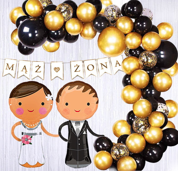DEKORACJE BALONY ŚLUB WESELE PARA MŁODA 77SZT