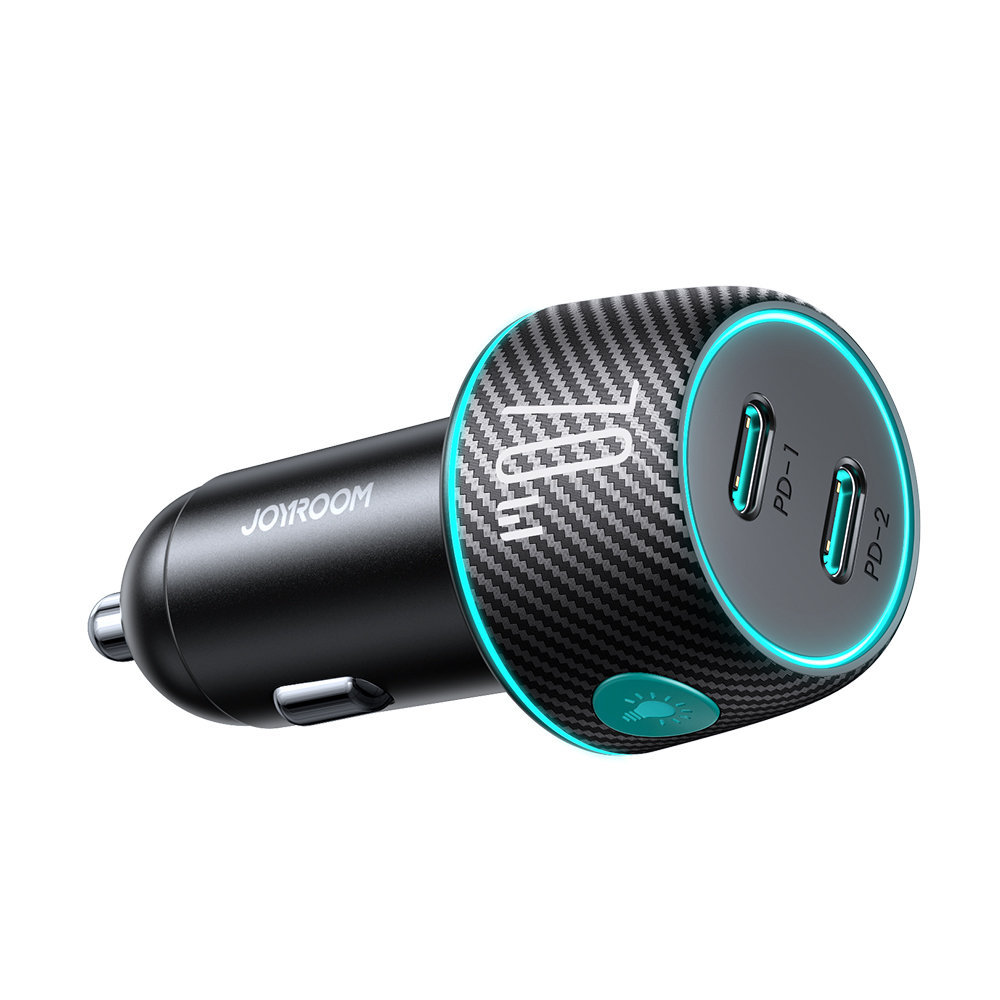 Ładowarka samochodowa 2x USB C 70W z podświetleniem LED Joyroom JR-CCN02 | czarna