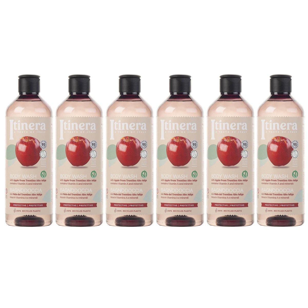 Itinera, Ochronny Żel Pod Prysznic Jabłko Z Trentino, 95% Naturalnych Składników, 6x370ml