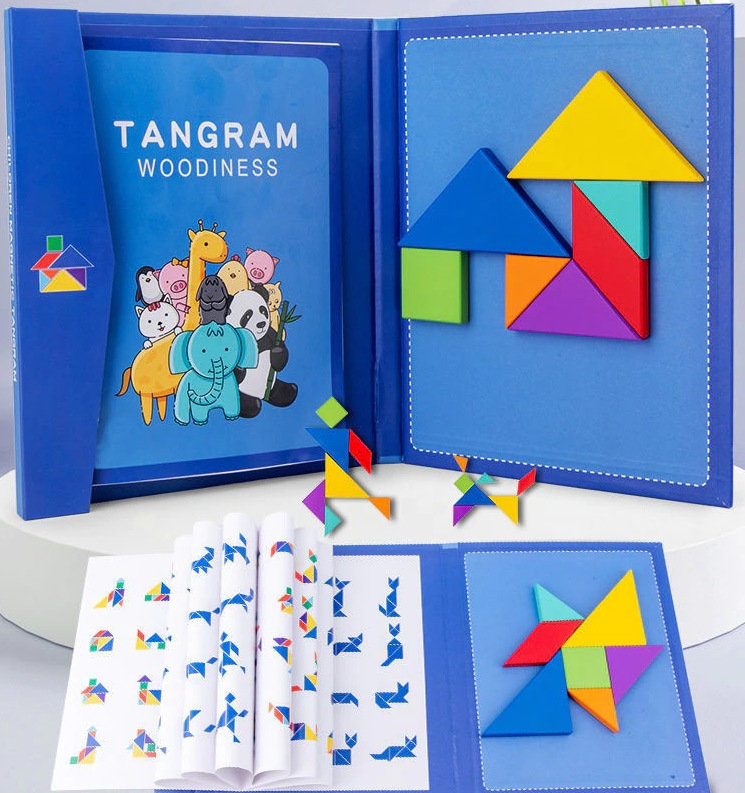 Tangram Drewniana Układanka Montessori Klocki Magnetyczne