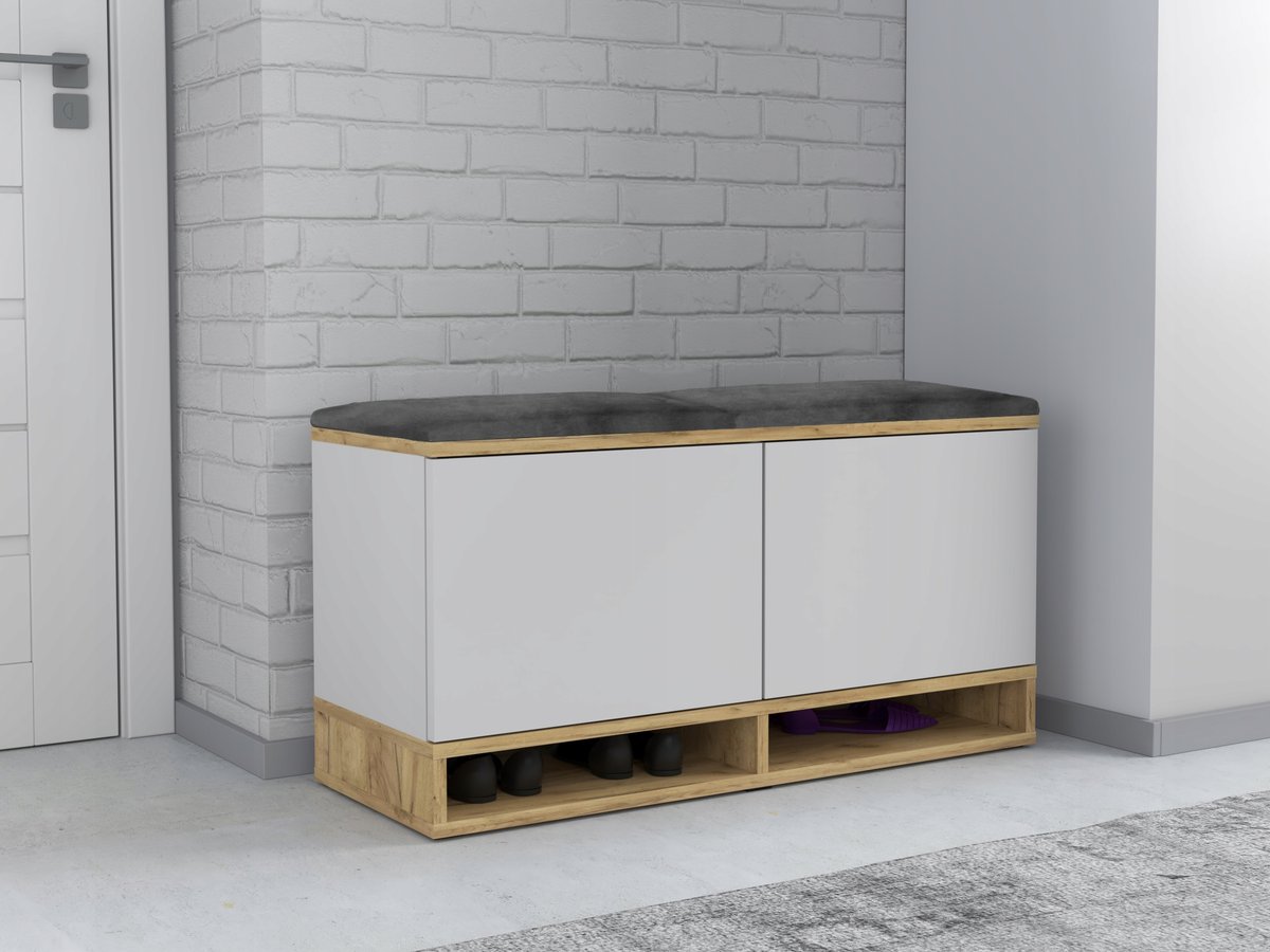 Szafka na buty z siedziskiem biała-craft KANSAS z półką siedzisko